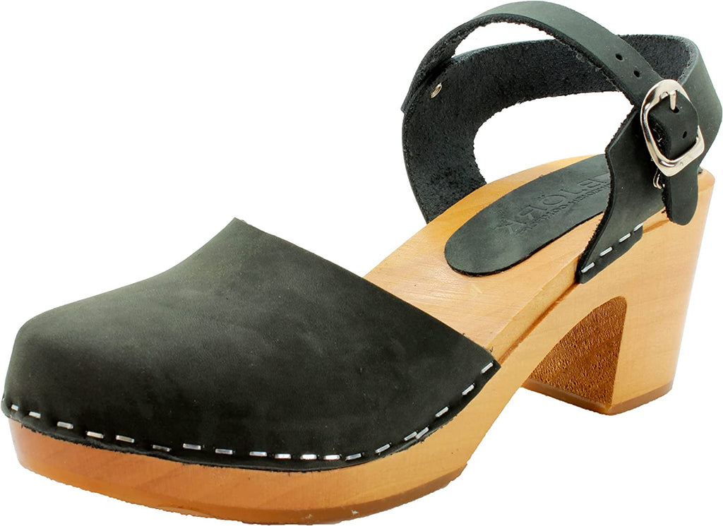 BJORK MARGARETA Schwedische Holzklötze Sandalen in geöltem Leder