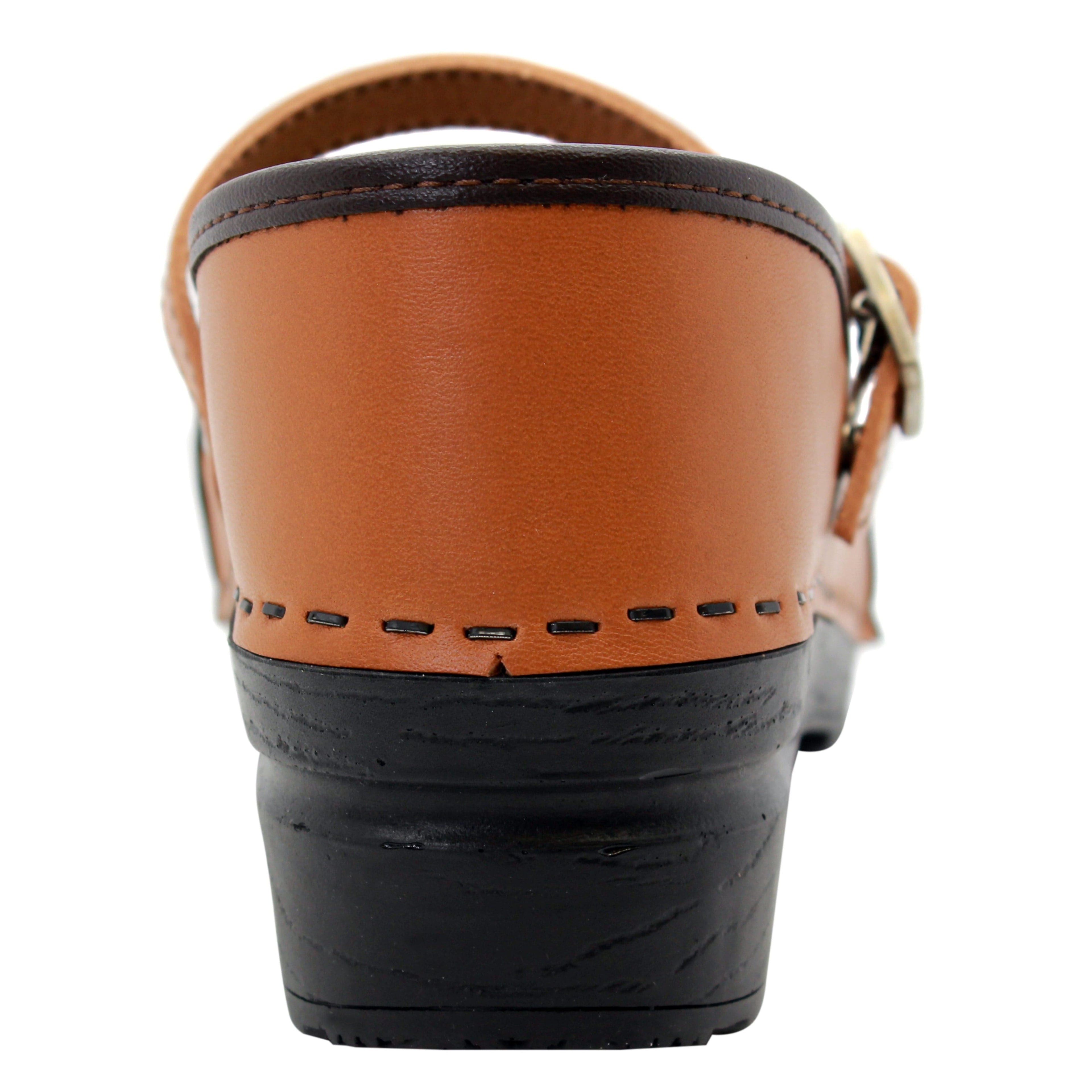 BJORK MARCELLA Mary Jane Caramel Veg Tan Leather Clogs — CLOSEOUT
