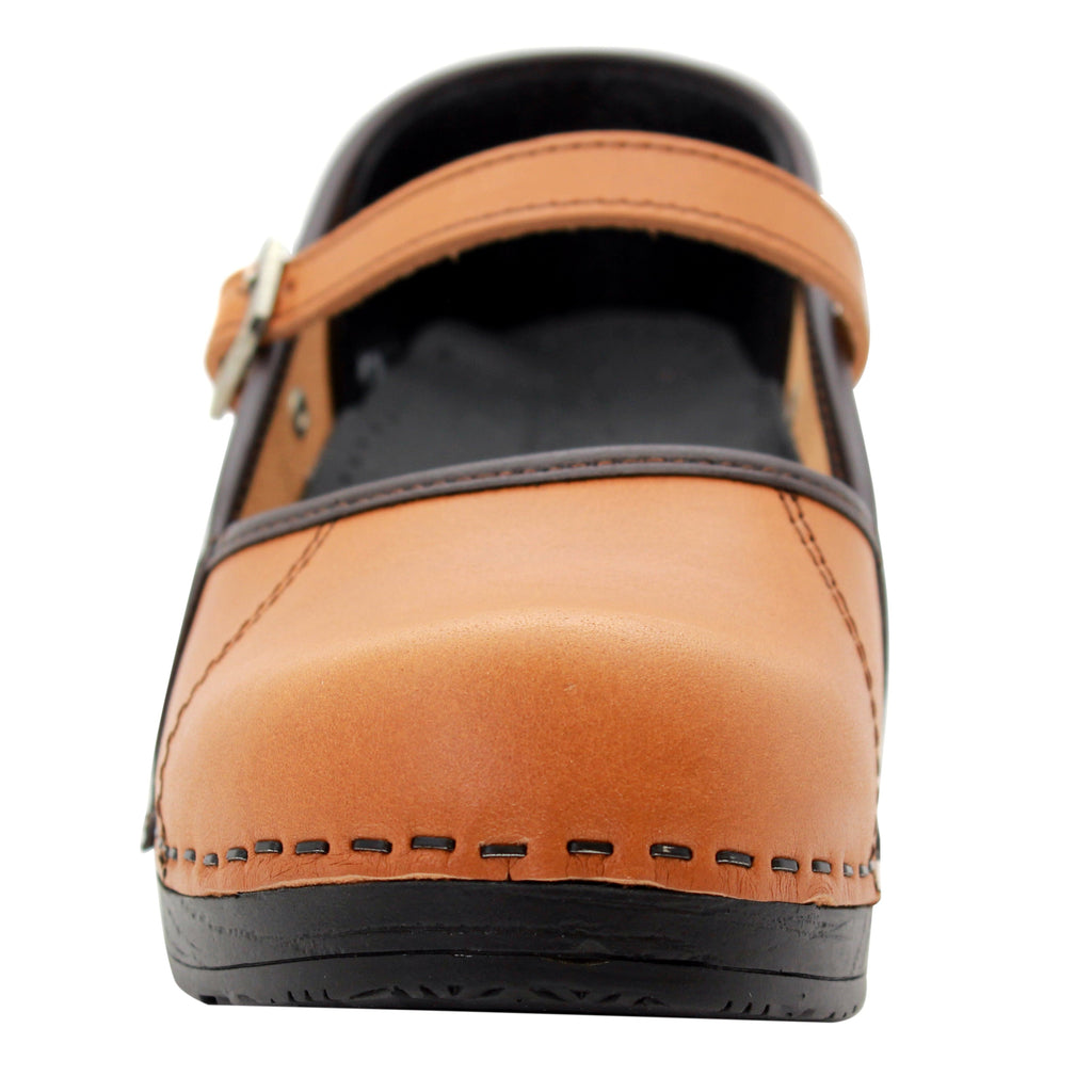 BJORK MARCELLA Mary Jane Caramel Veg Tan Leather Clogs — CLOSEOUT