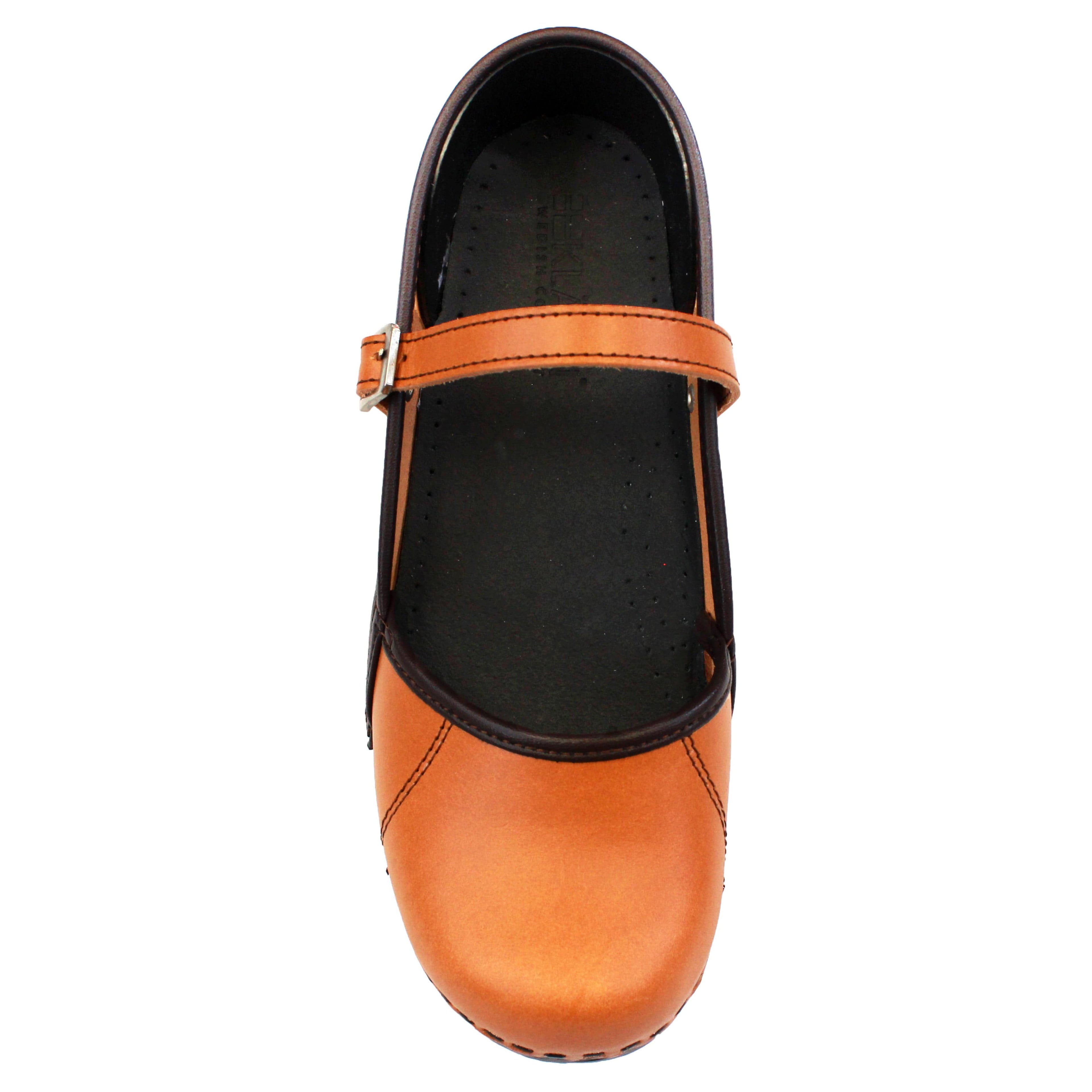 BJORK MARCELLA Mary Jane Caramel Veg Tan Leather Clogs — CLOSEOUT