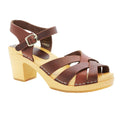 BJORK ULLA Schwedische Holzklauensandalen in braunem Leder
