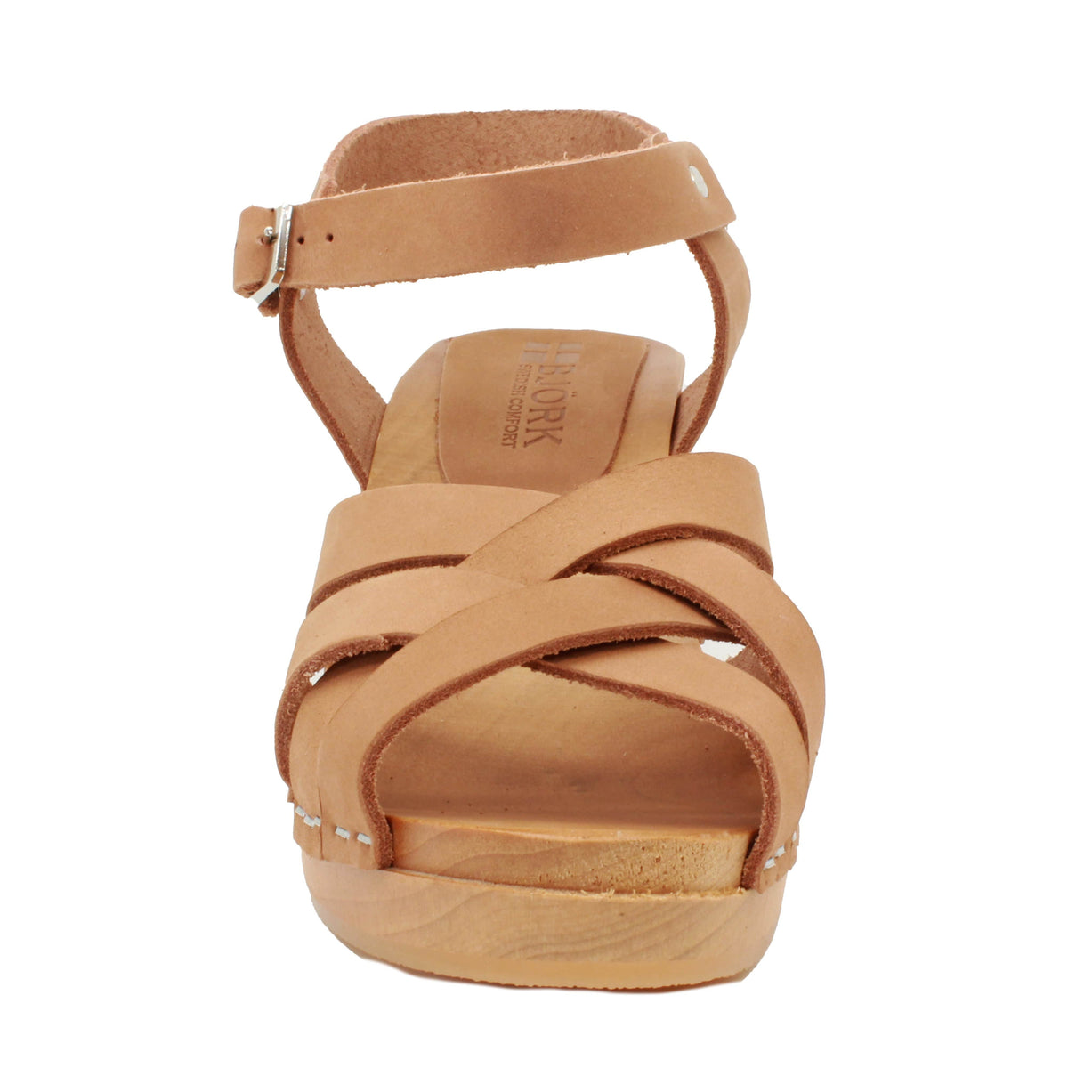 BJORK ULRIKA Schwedische Holzklauensandalen in Nubuck Leder