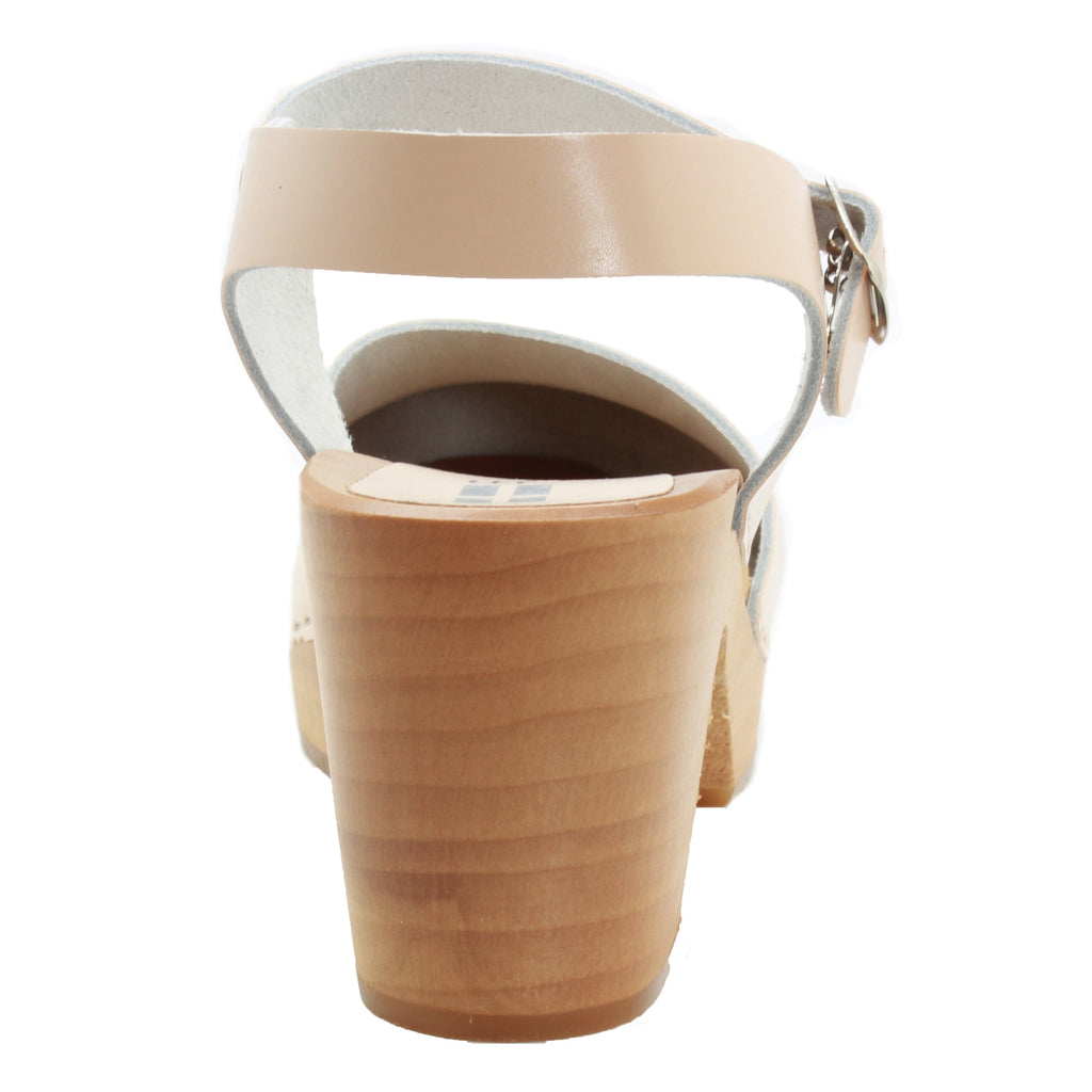 BJORK MARGARETA Schwedische Holzklauensandalen in Elfenbeinleder - CLOSEOUT