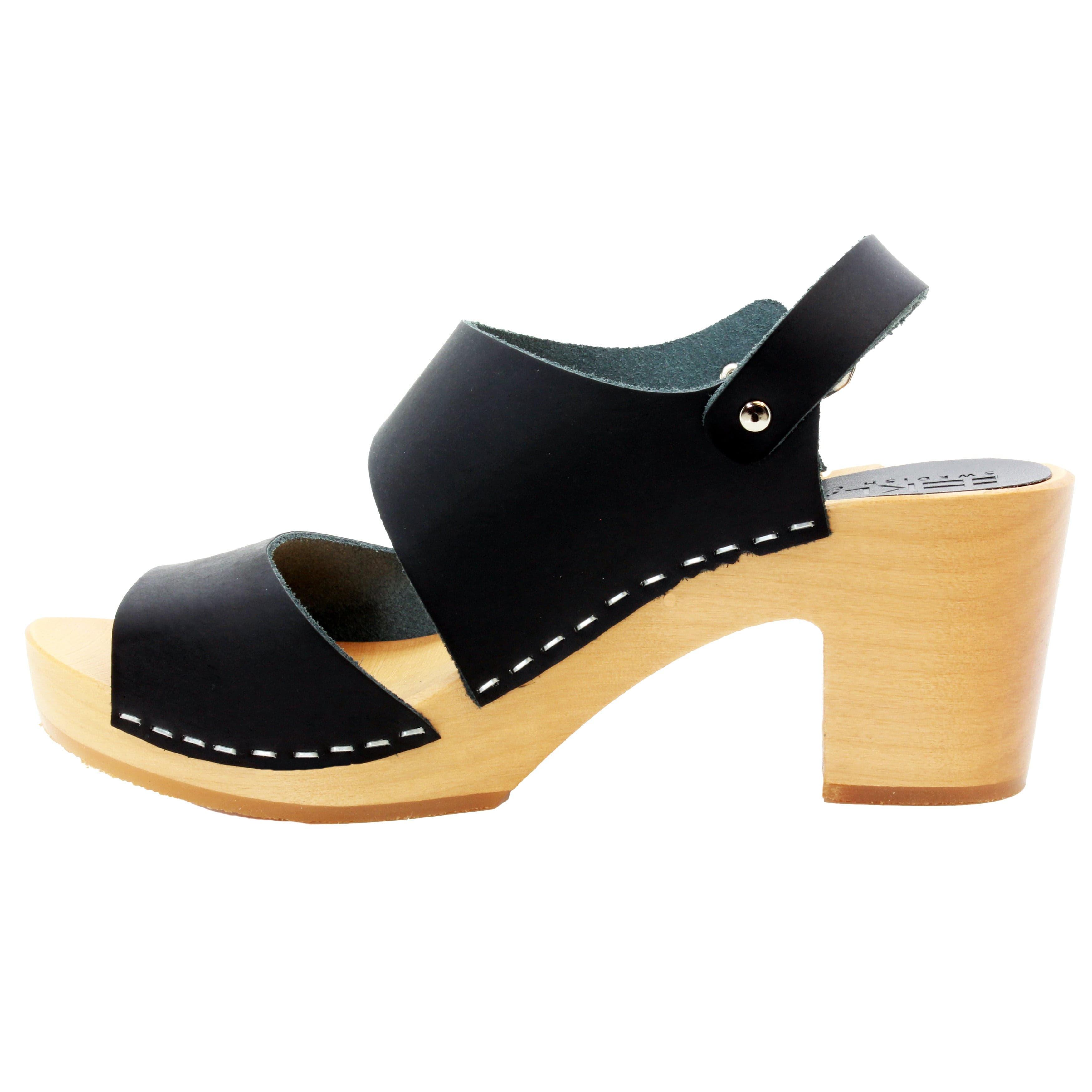 BJORK MARIE Schwedische Holzklauensandalen in schwarzem Leder - CLOSEOUT