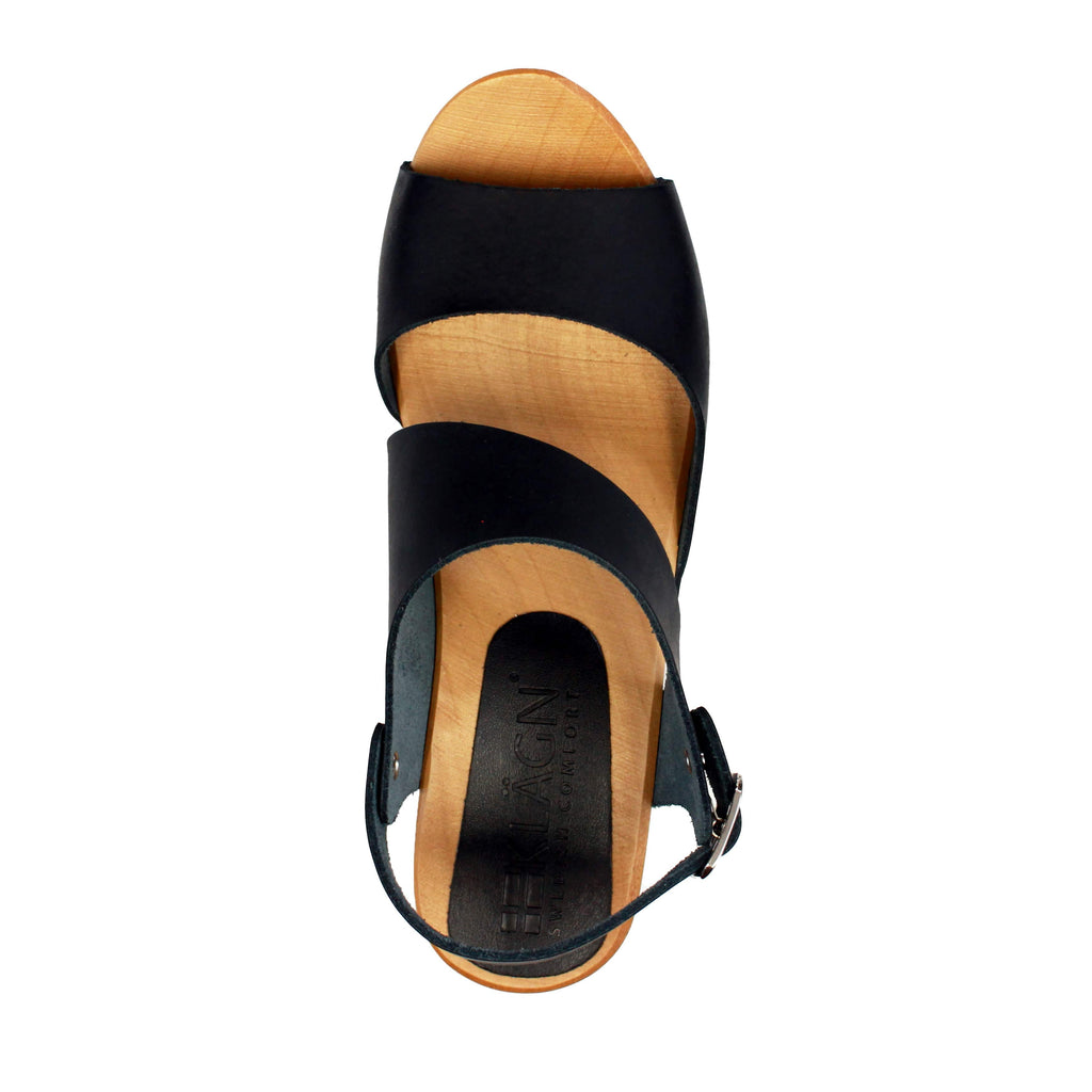 BJORK MARIE Schwedische Holzklauensandalen in schwarzem Leder - CLOSEOUT