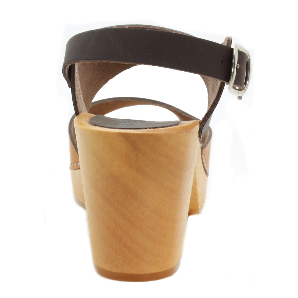 BJORK MARIE Schwedische Holzklauensandalen in kombinbraunem, geöltem Leder - CLOSEOUT
