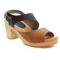 BJORK MARIE Schwedische Holzklauensandalen in kombinbraunem, geöltem Leder - CLOSEOUT