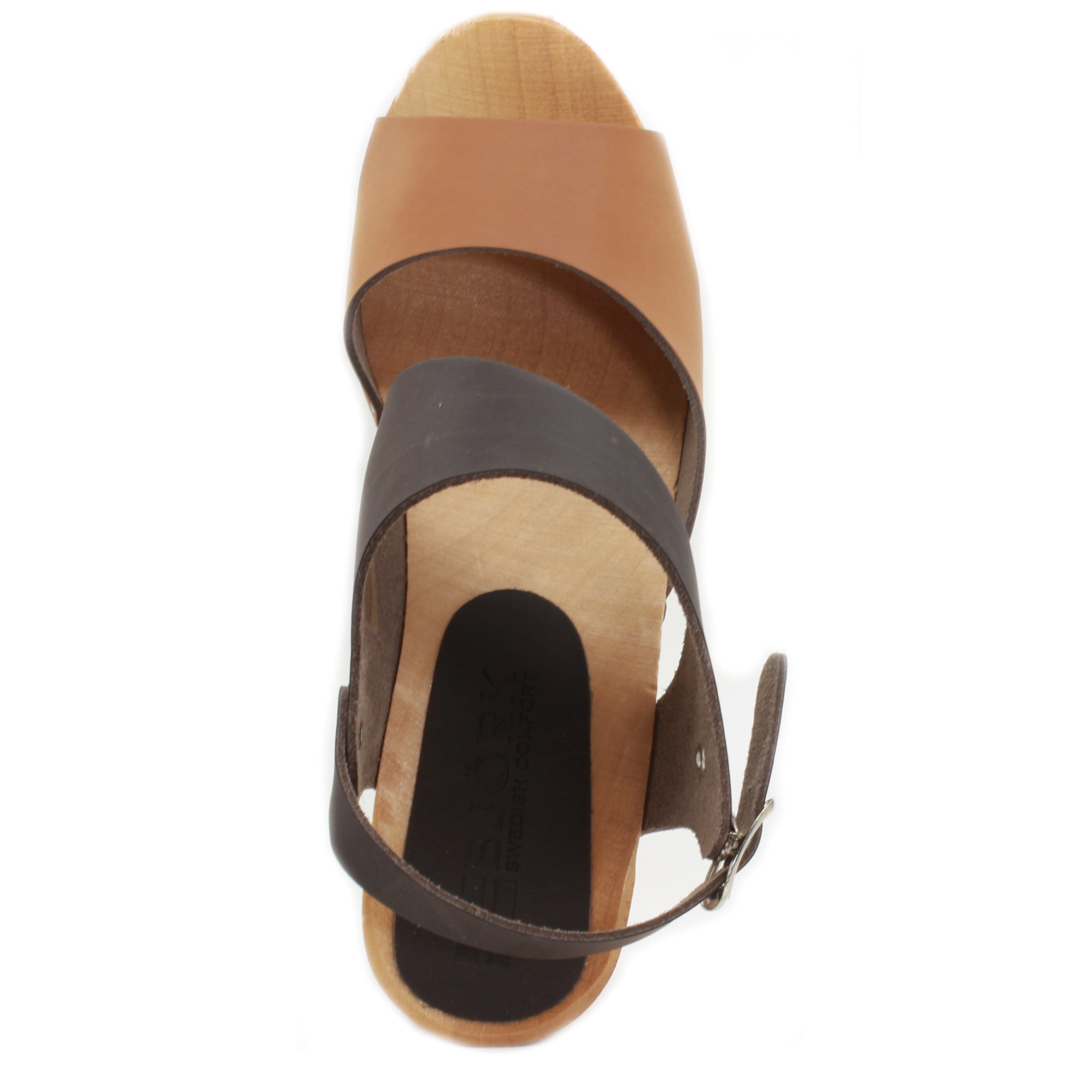 BJORK MARIE Schwedische Holzklauensandalen in kombinbraunem, geöltem Leder - CLOSEOUT