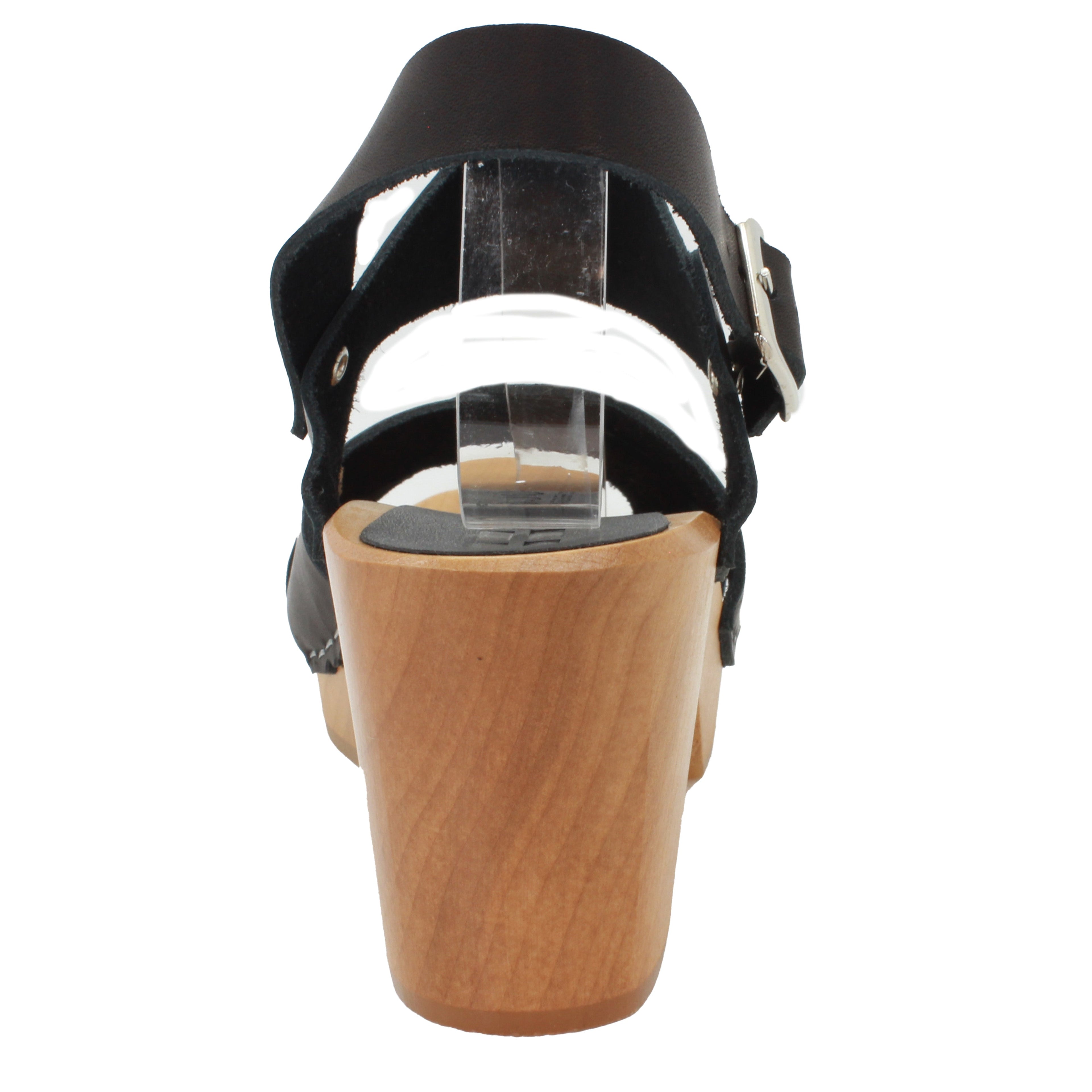 BJORK Erika Schwarze Lederholz-Sandalen
