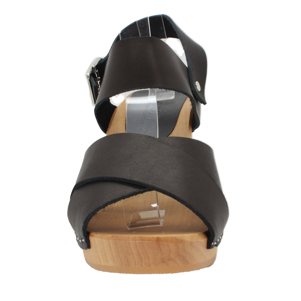 BJORK Erika Schwarze Lederholz-Sandalen