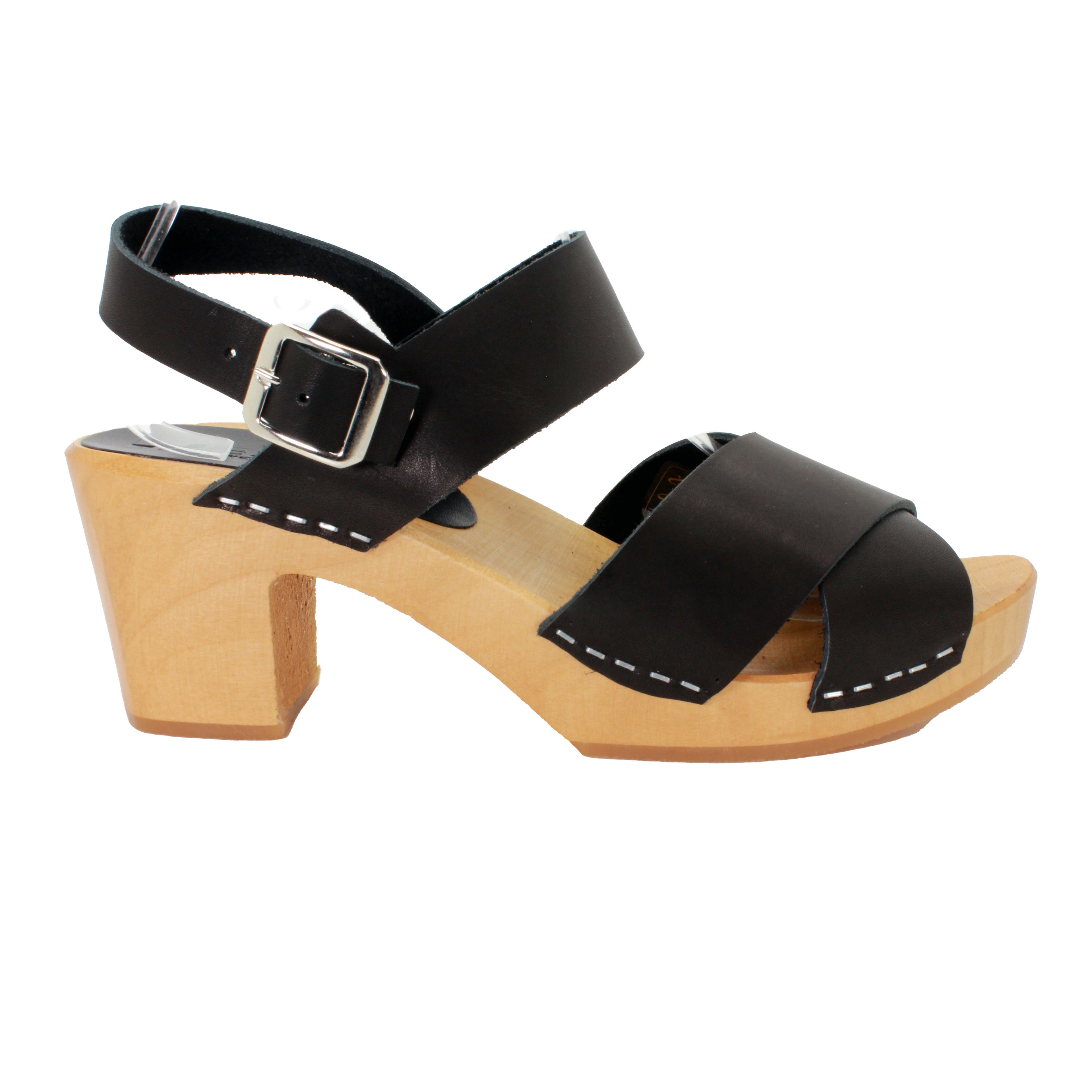 BJORK Erika Schwarze Lederholz-Sandalen