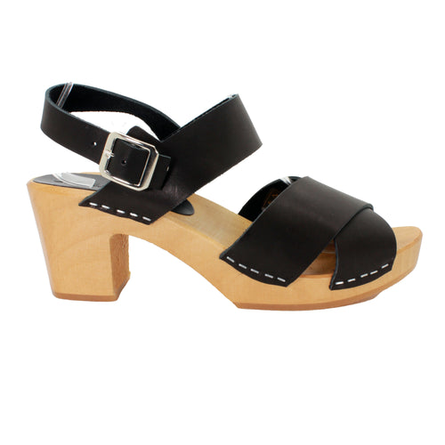 BJORK Erika Schwarze Lederholz-Sandalen