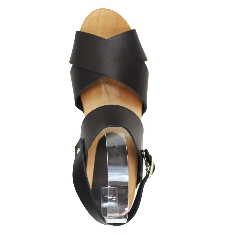 BJORK Erika Schwarze Lederholz-Sandalen