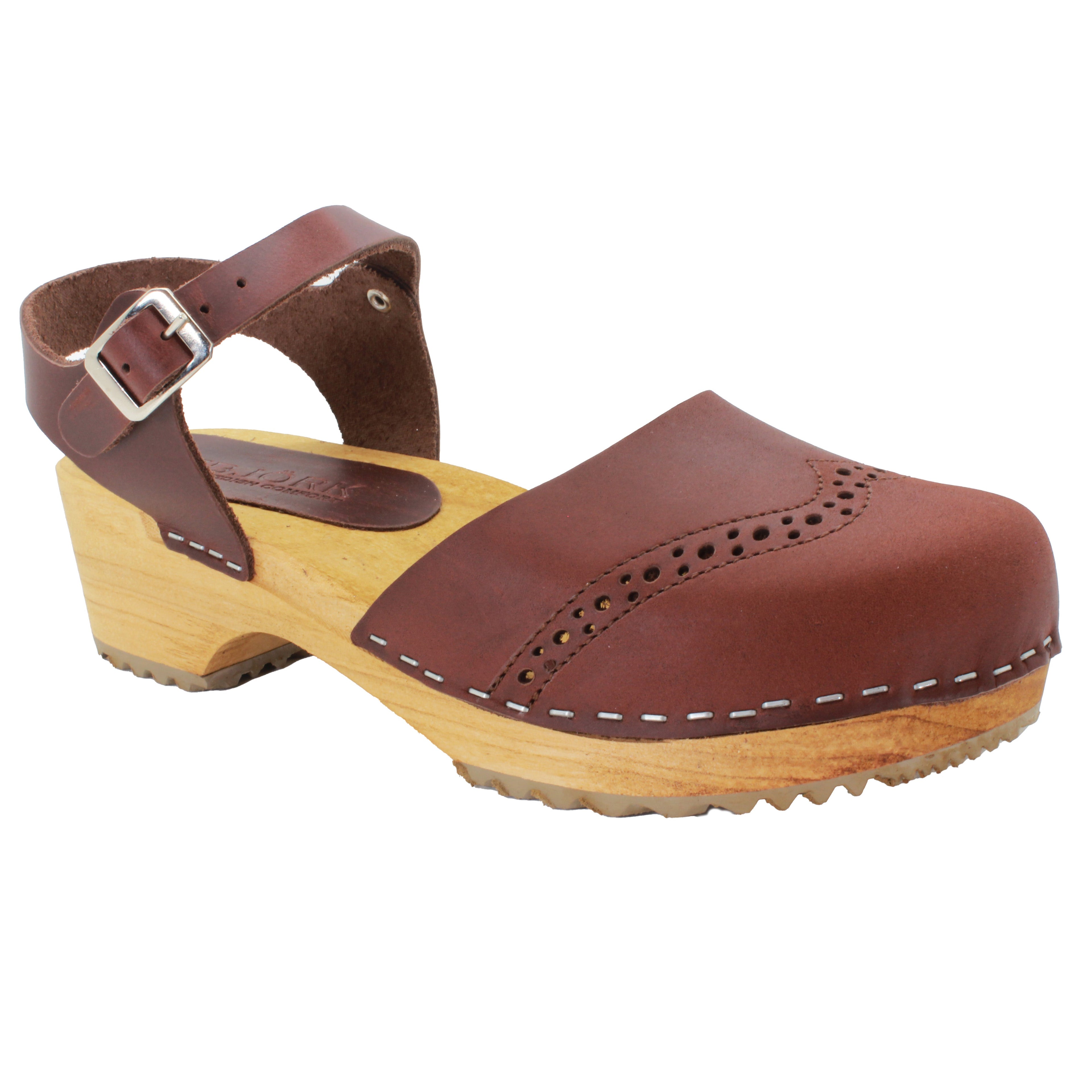 BJORK Gerda Leder Closed Toe Holzschuh Sandalen