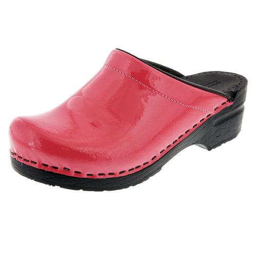 BJORK Elly öffnen Sie wieder Fuchsia Patent Leder Clogs