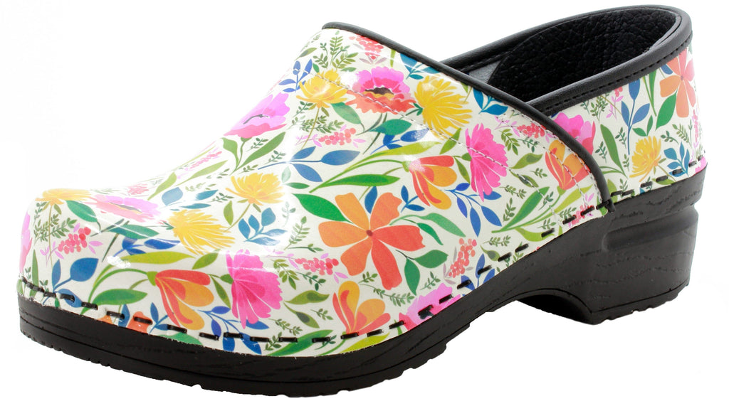 BJORK PROFESSIONAL Blomma Printed Leather Clogs - CLOSEOUT