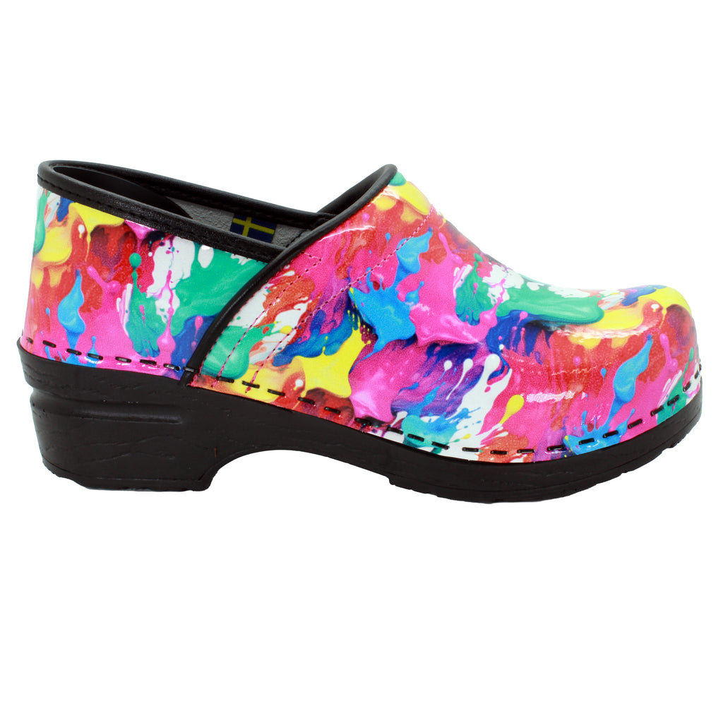 BJORK PROFESSIONAL Splat Printed Leather Clogs - CLOSEOUT