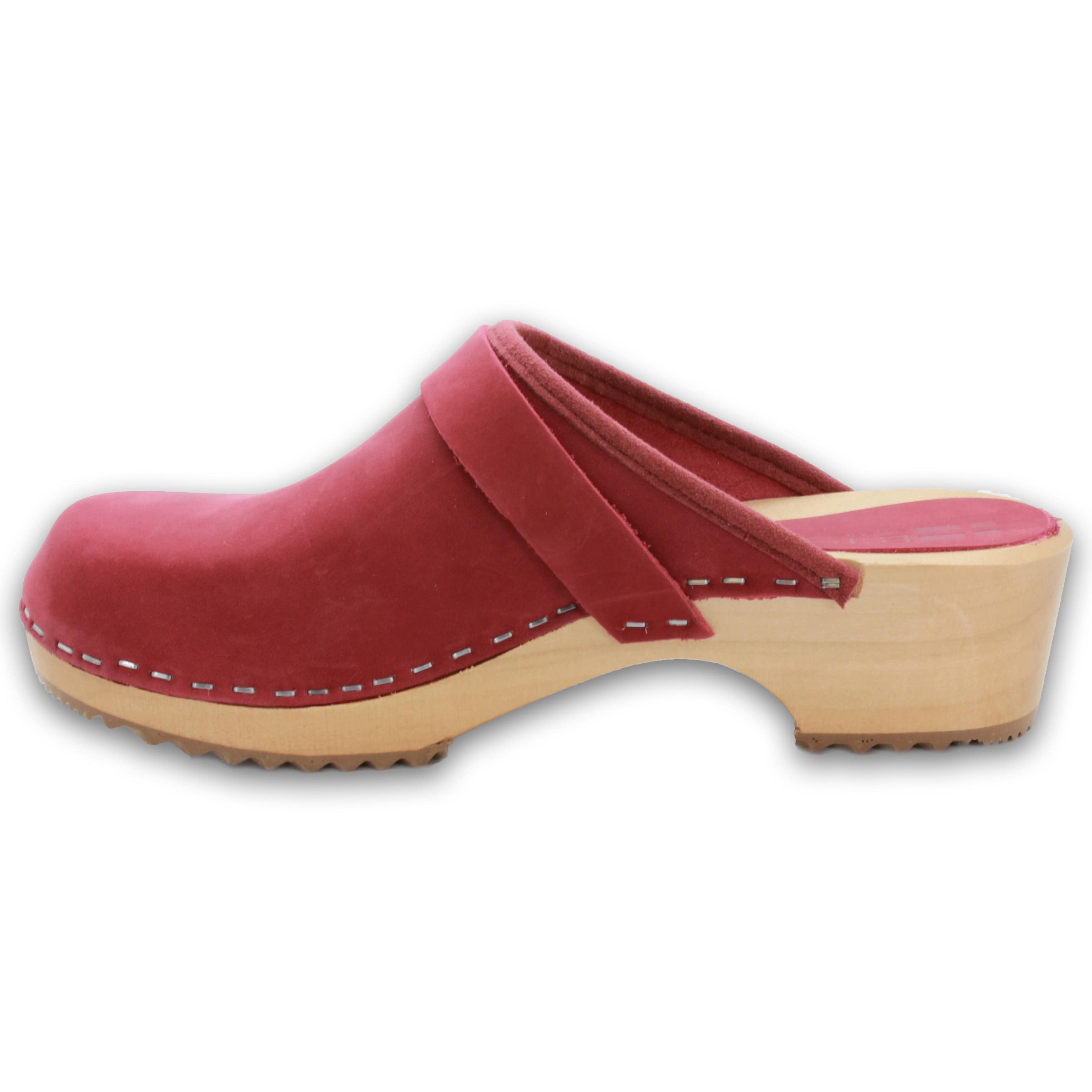 BJORK Maja Wood Open Back in Berry Nubuck Leather - CLOSEOUT