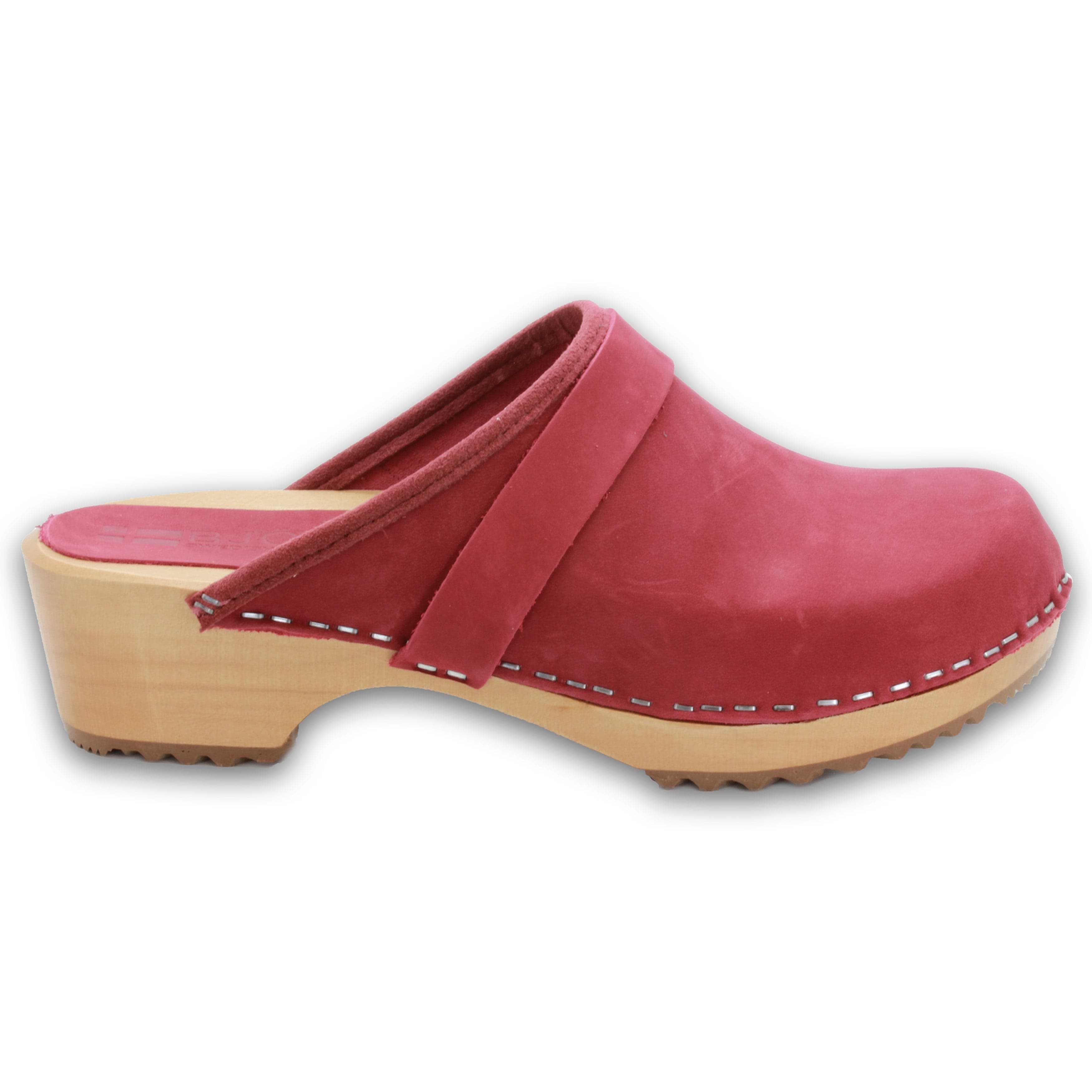 BJORK Maja Wood Open Back in Berry Nubuck Leather - CLOSEOUT