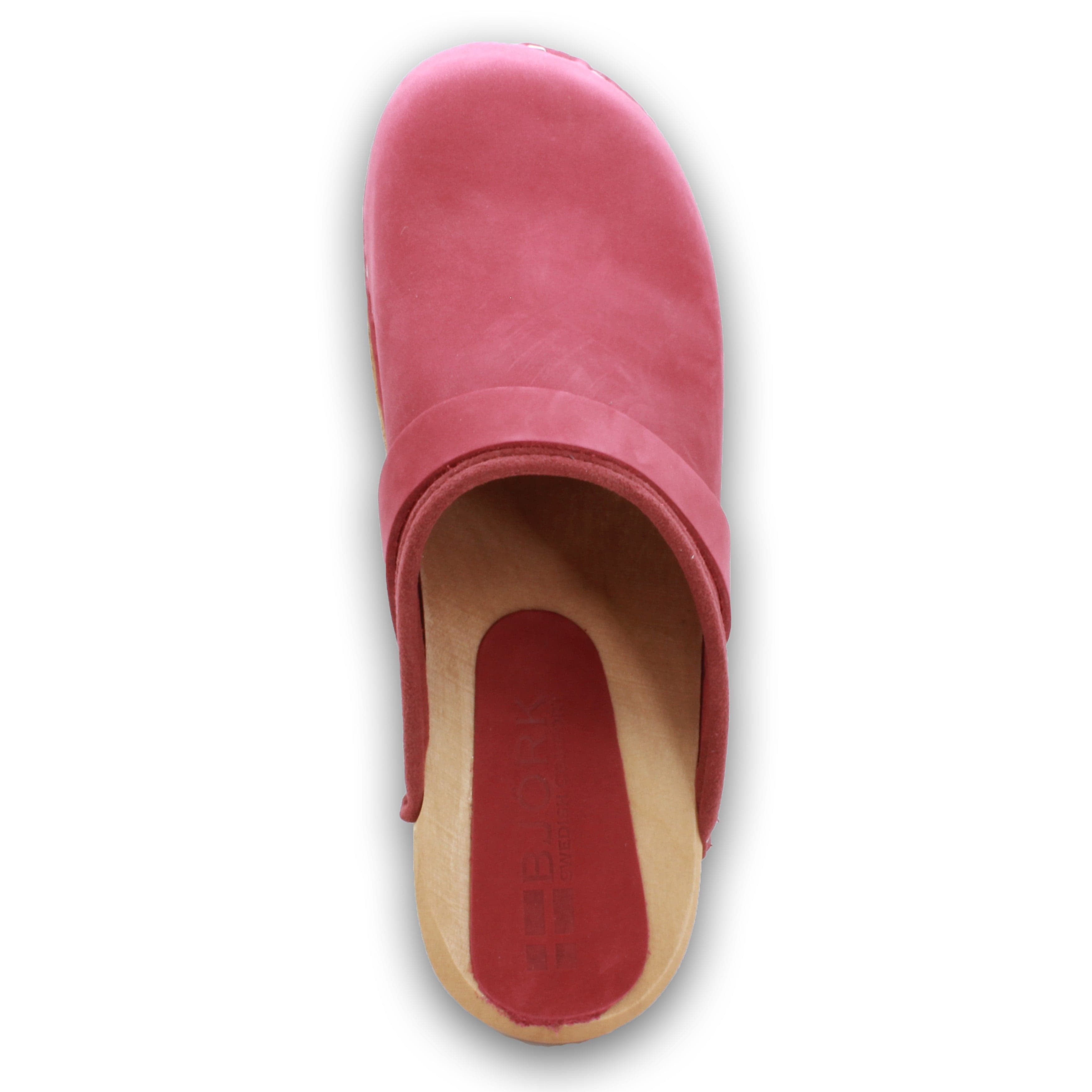 BJORK Maja Wood Open Back in Berry Nubuck Leather - CLOSEOUT