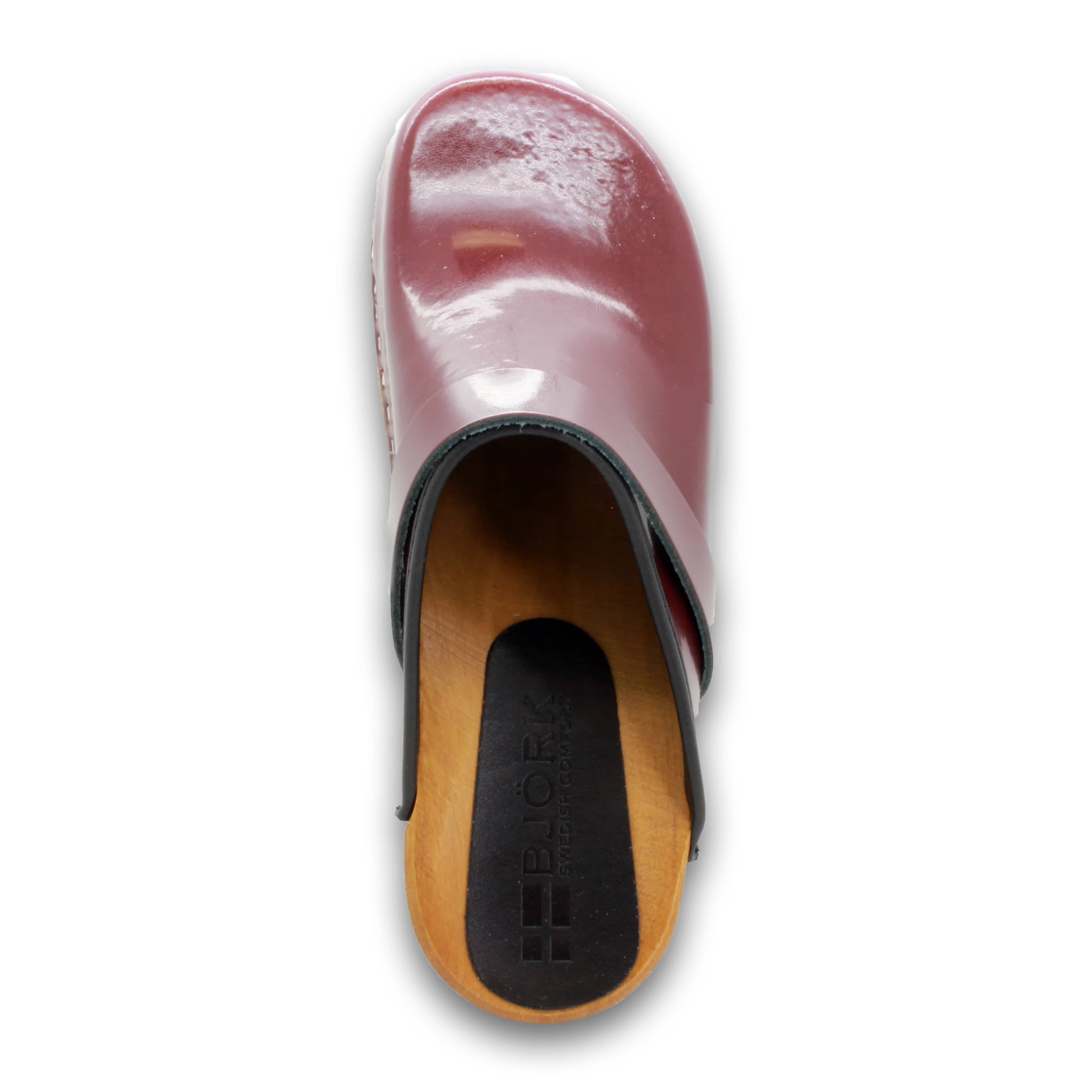 BJORK LEIA Holz Classic Open Back Maroon Patent Leder Clogs - CLOSEOUT
