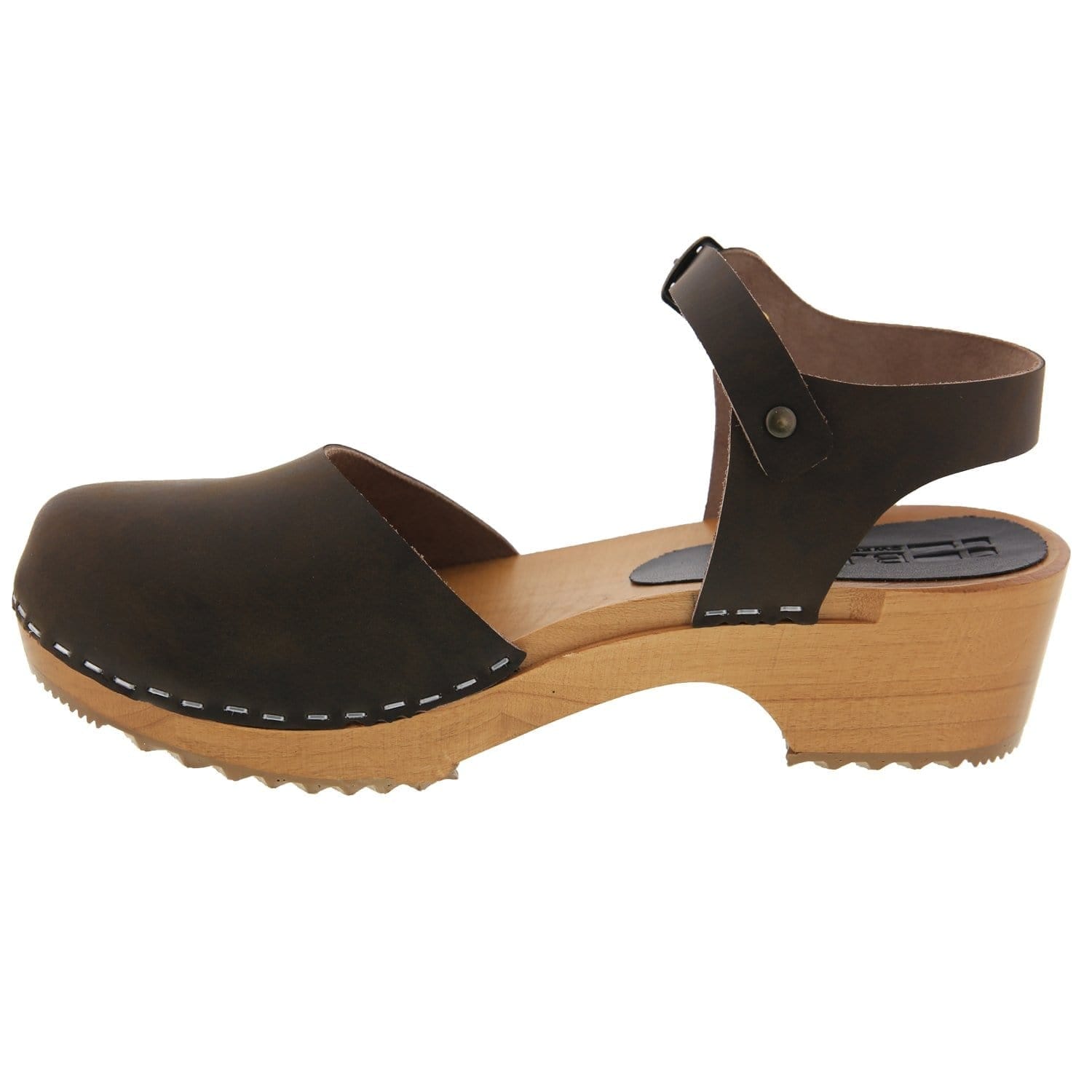 BJORK ALMA Schwedische Holzklötze Braune Ledersandalen
