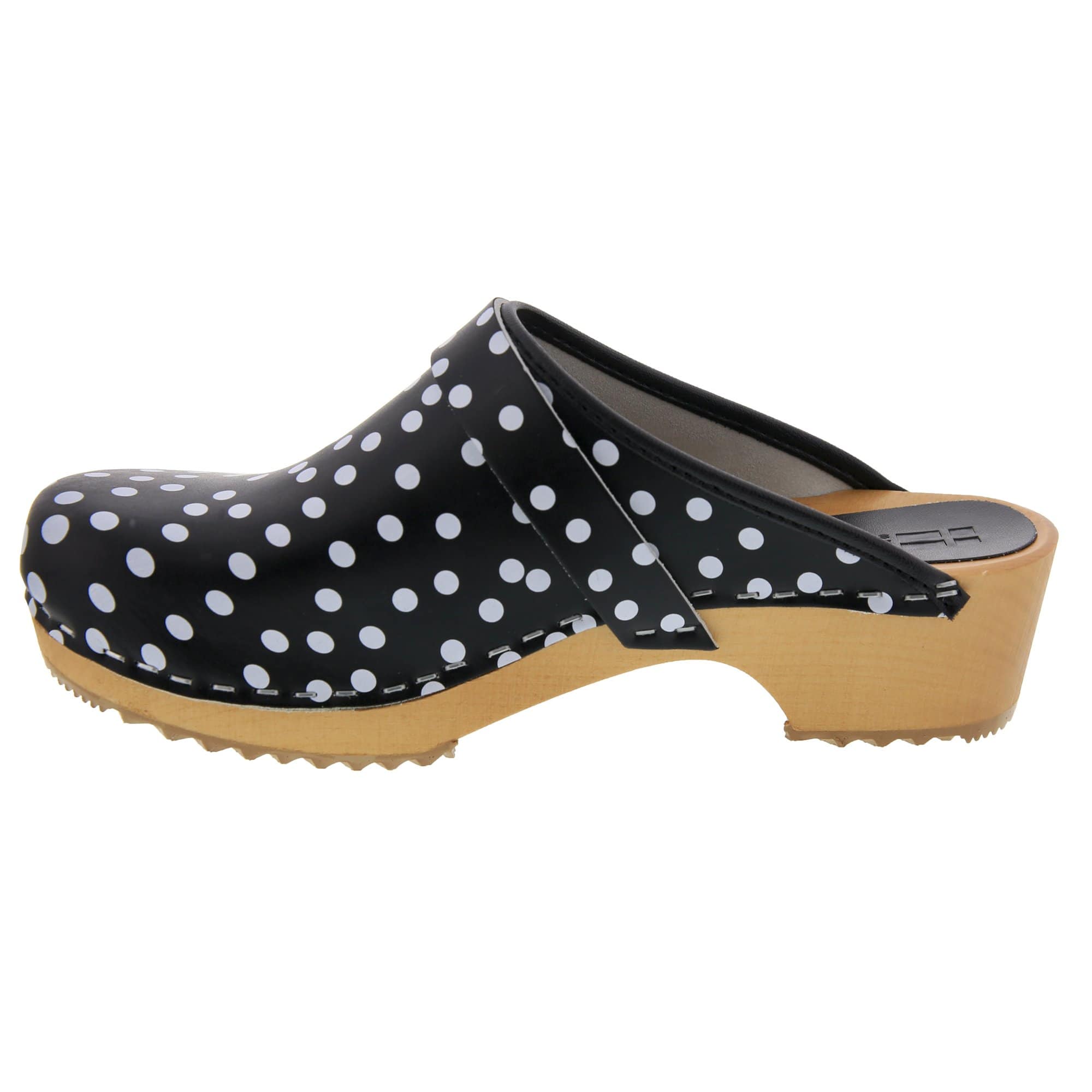 BJORK Emma Wood Open Back Black Polka Dots Leder Clogs - CLOSEOUT