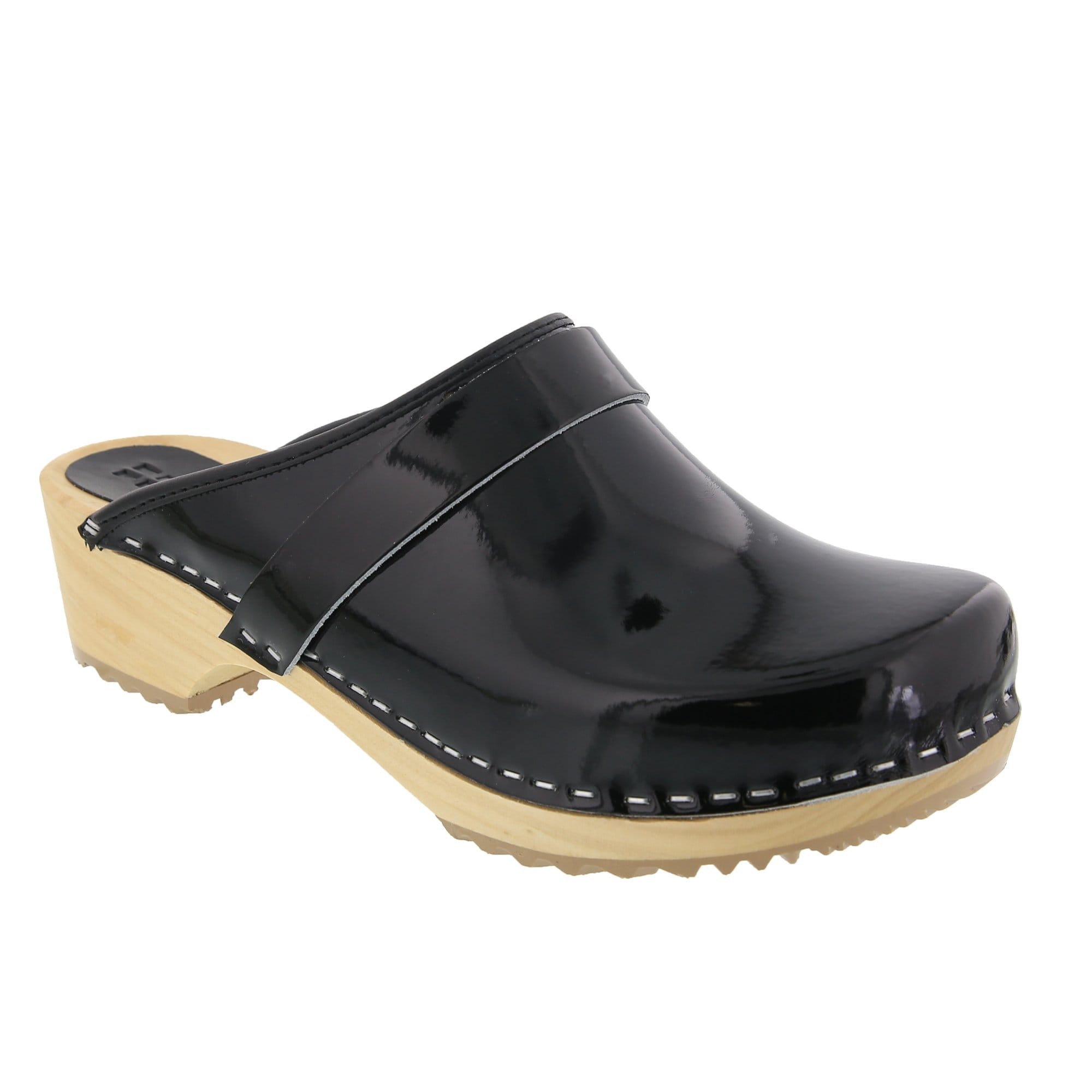 BJORK LEIA Holz Klassische Offene Rückseite Patent Leder Clogs