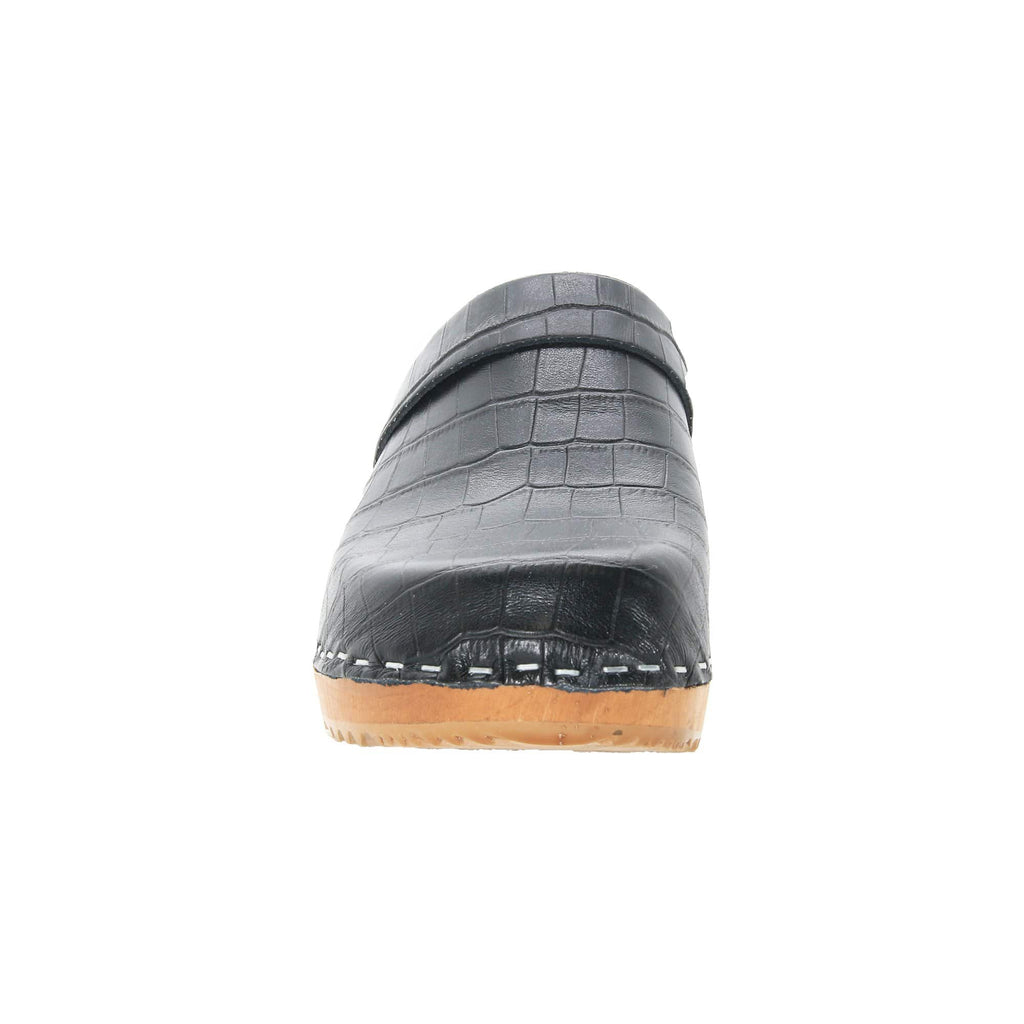 BJORK Maja Wood Open Back Black Croco Print Lederklötze - CLOSEOUT