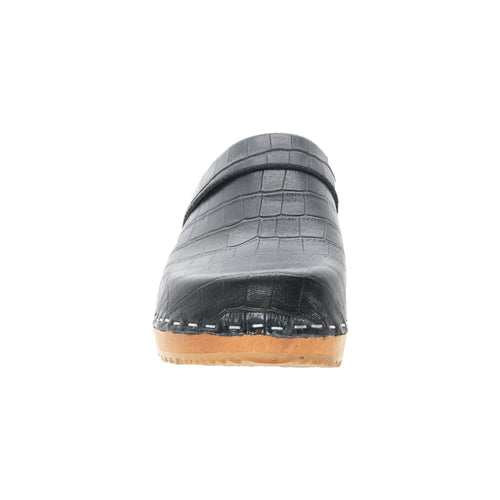 BJORK Maja Wood Open Back Black Croco Print Lederklötze - CLOSEOUT