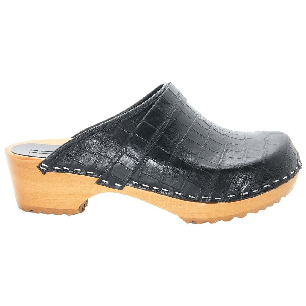 BJORK Maja Wood Open Back Black Croco Print Lederklötze - CLOSEOUT