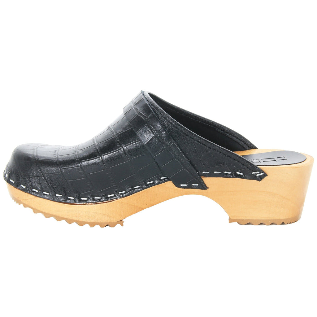 BJORK Maja Wood Open Back Black Croco Print Lederklötze - CLOSEOUT