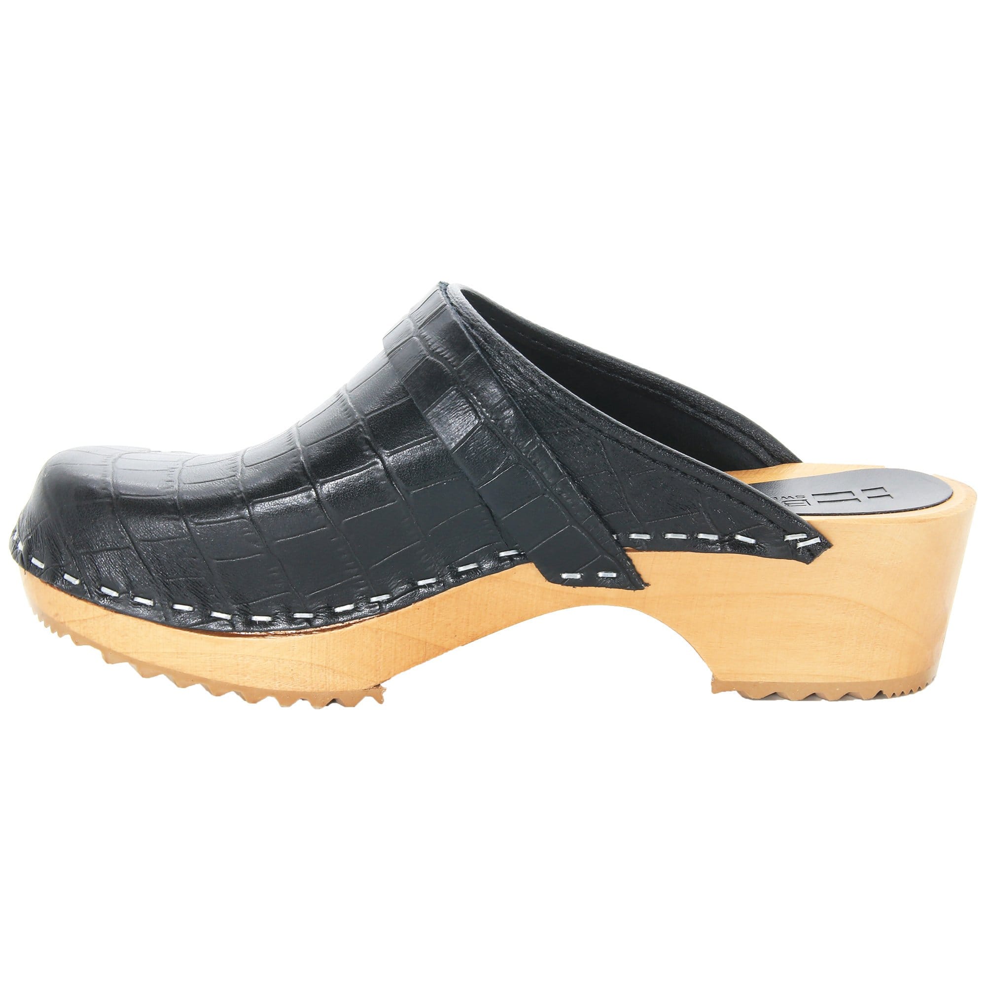BJORK Maja Wood Open Back Black Croco Print Lederklötze - CLOSEOUT