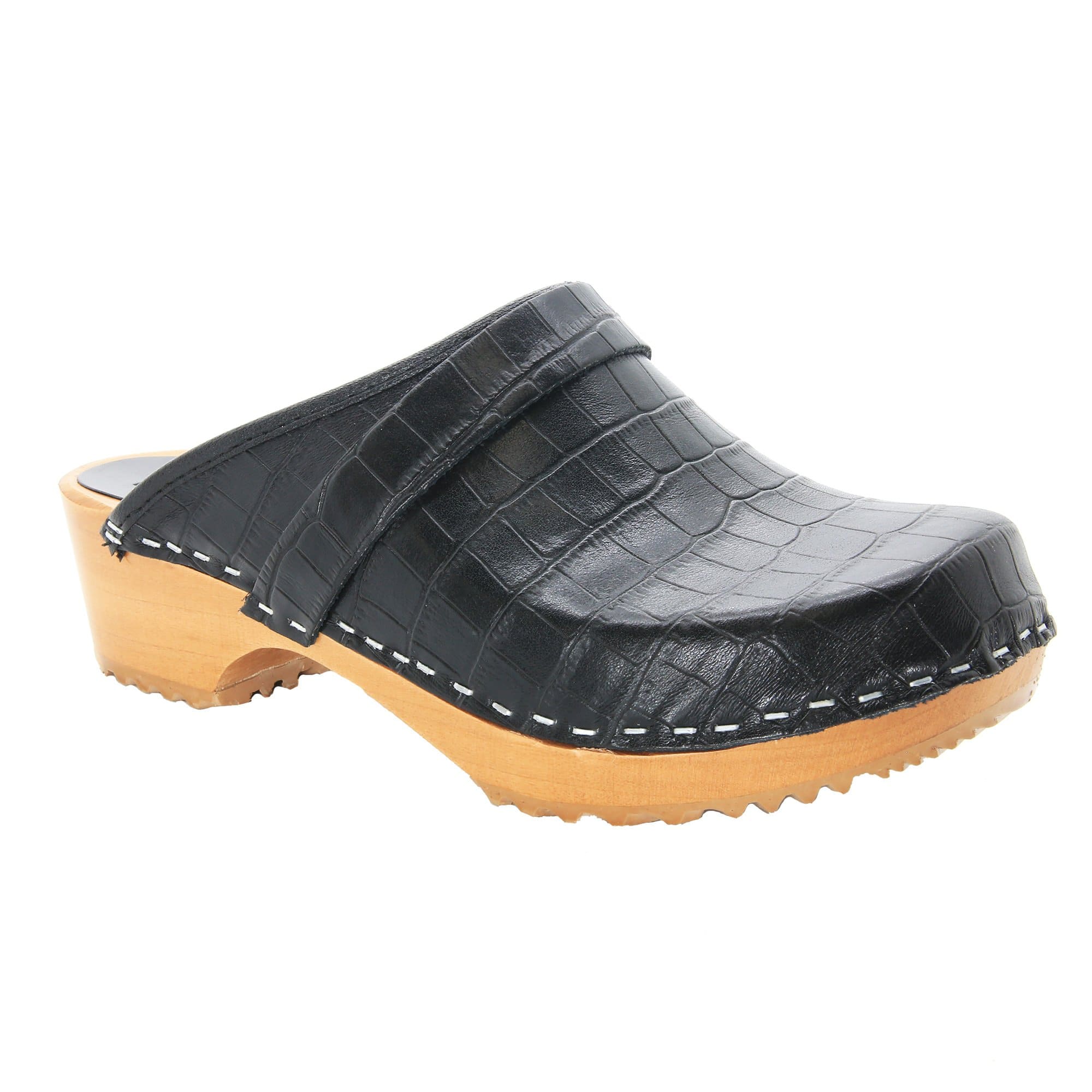 BJORK Maja Wood Open Back Black Croco Print Lederklötze - CLOSEOUT