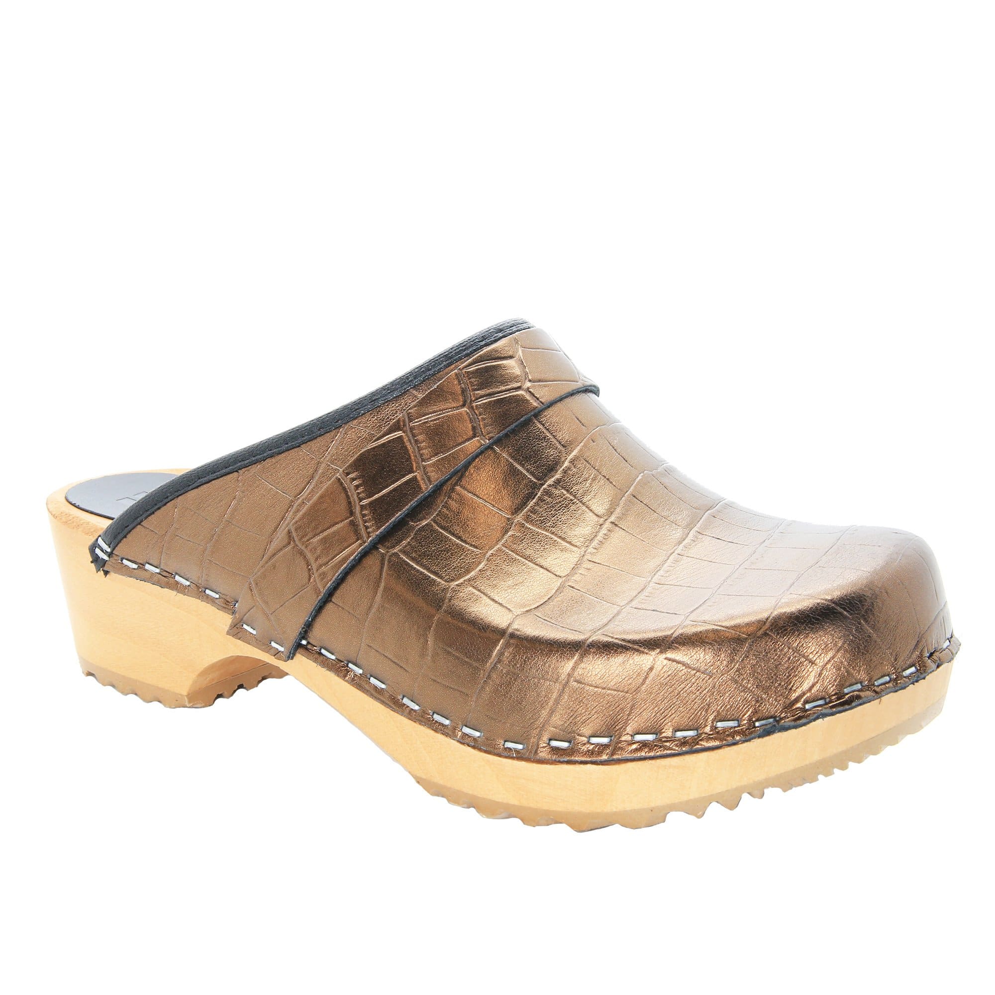 BJORK Maja Wood Open Back Croco Print Lederklötze - CLOSEOUT