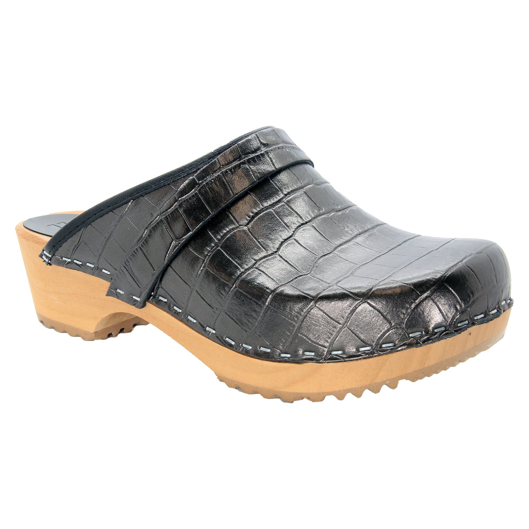 BJORK Maja Wood Open Back Croco Print Lederklötze - CLOSEOUT