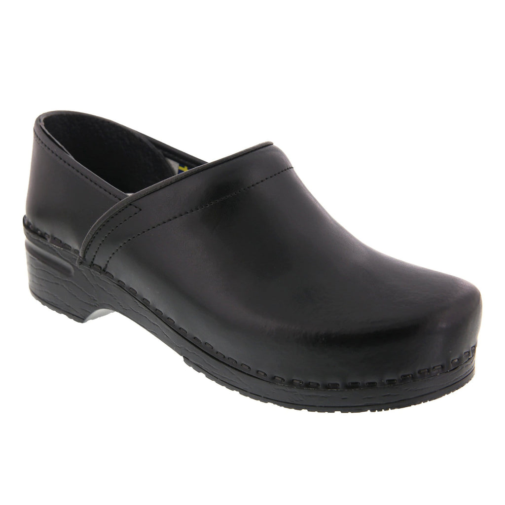 BJORK PROFESSIONAL Männer Black Cabrio Leder Clogs - CLOSEOUT