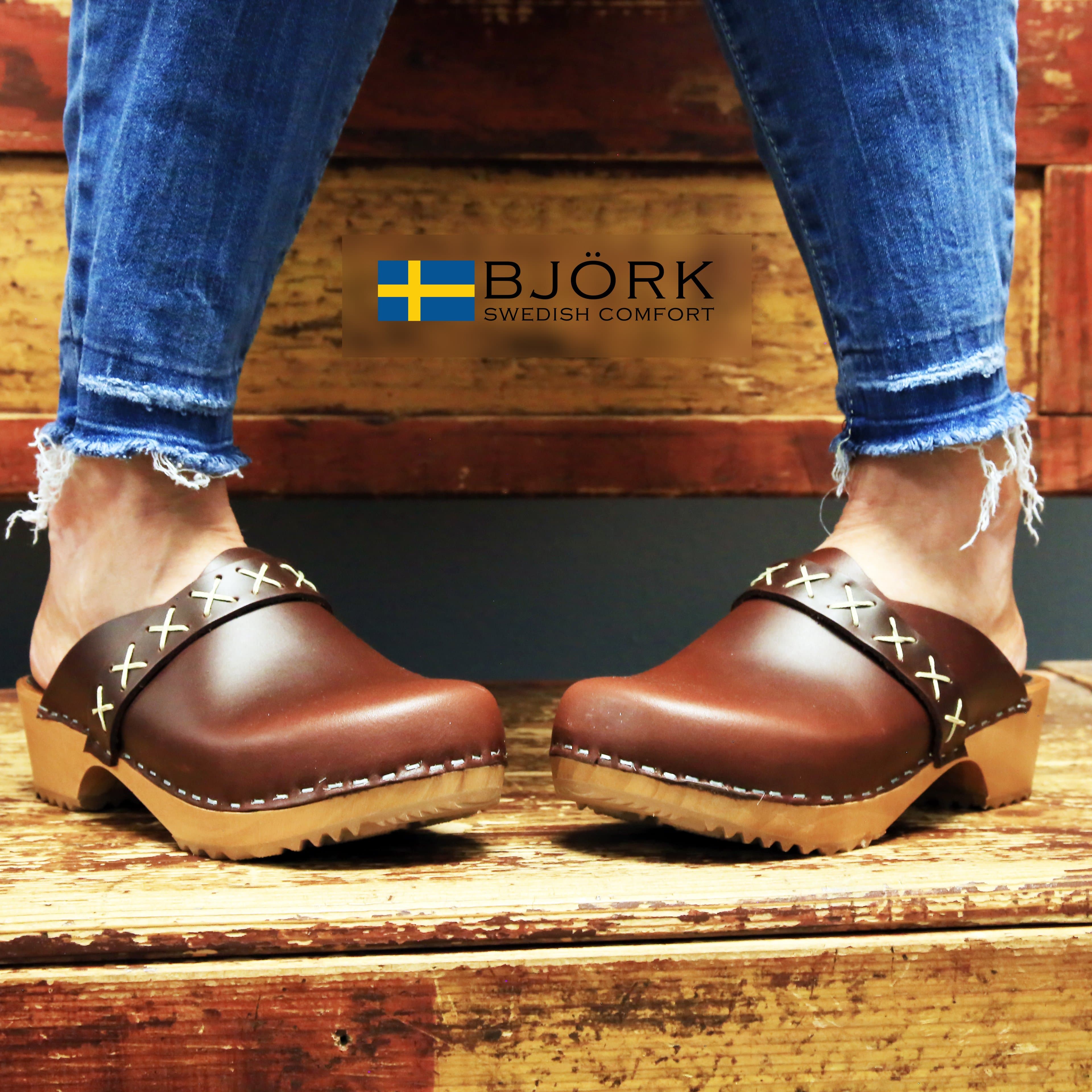 BJORK Pixie Wood Open Back Vollkorn-Lederklötze - CLOSEOUT
