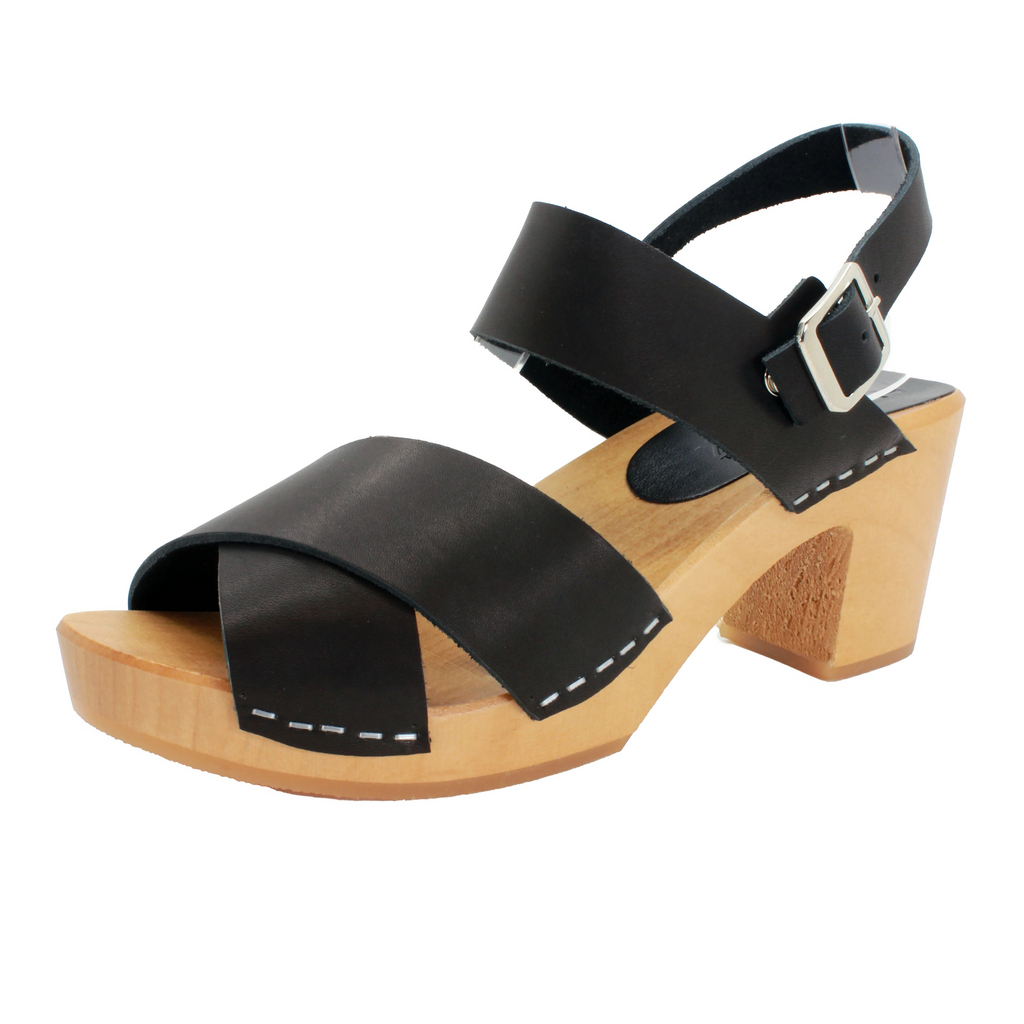 BJORK Erika Schwarze Lederholz-Sandalen